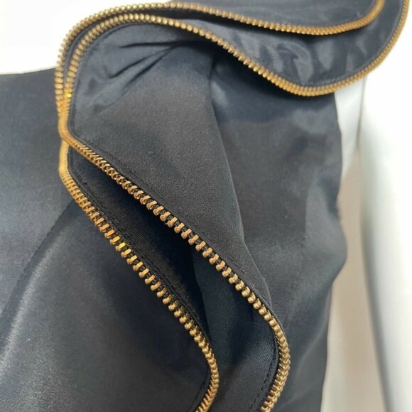 CACHE One Shoulder Zipper Detail‎ Ruffle Black Satin Mini Dress - Picture 5 of 10